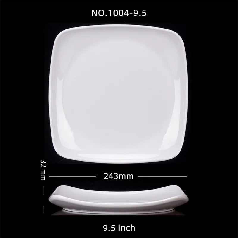 Melamine White Dinner Plate Fast Food Square Dishes School Rice Meal Serving Trays Cheap Hotel Table Decoration and Accessories.
