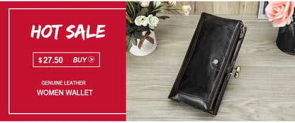 Fashion Genuine Leather Women Wallet Bi-fold Wallets Red ID Card Holder Coin Purse With Double Zipper Small Women's Purse 2022