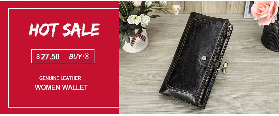 Contact's New Genuine Leather Wallet Fashion Coin Purse For Ladies Women Long Clutch Wallets With Cell Phone Bags Card Holder