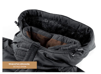 New Autumn/Winter Men's Fleece-Lined Thickened Cotton Coat Casual Vintage Workwear Jacket with Detachable Hood Multiple Pockets