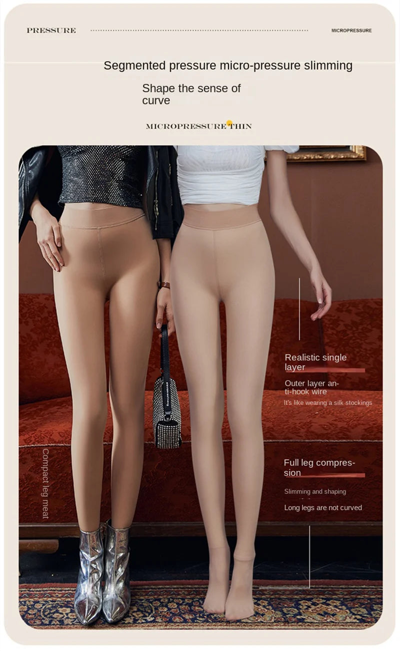 Winter Thermal Pantyhose Women Thicken Stockings Fake Translucent Pantyhose Fleece Lined Tights High Waist Elastic Wool Socks