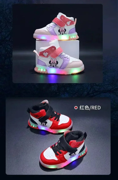 2025 Disney Kids Sneaker Cute Minnie Mickey Cartoon Led Lighted Shoes for Boys Girls Luminous Shoes Toddler Flash Lights.