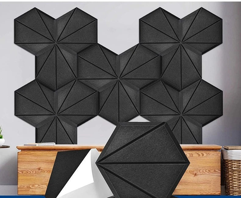 36/24/12pcs Hexagonal Self-adhesive Acoustic Panels Sound Proof Foam Panels Y-Lined Design To Absorb Noise Eliminate Echoes