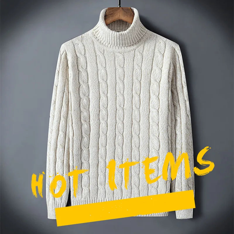 Twist Sweater Men's Turtleneck Pullovers High Neck Loose Winter Korean  Fashion Trendy Thick Warm White Sweater knitted.