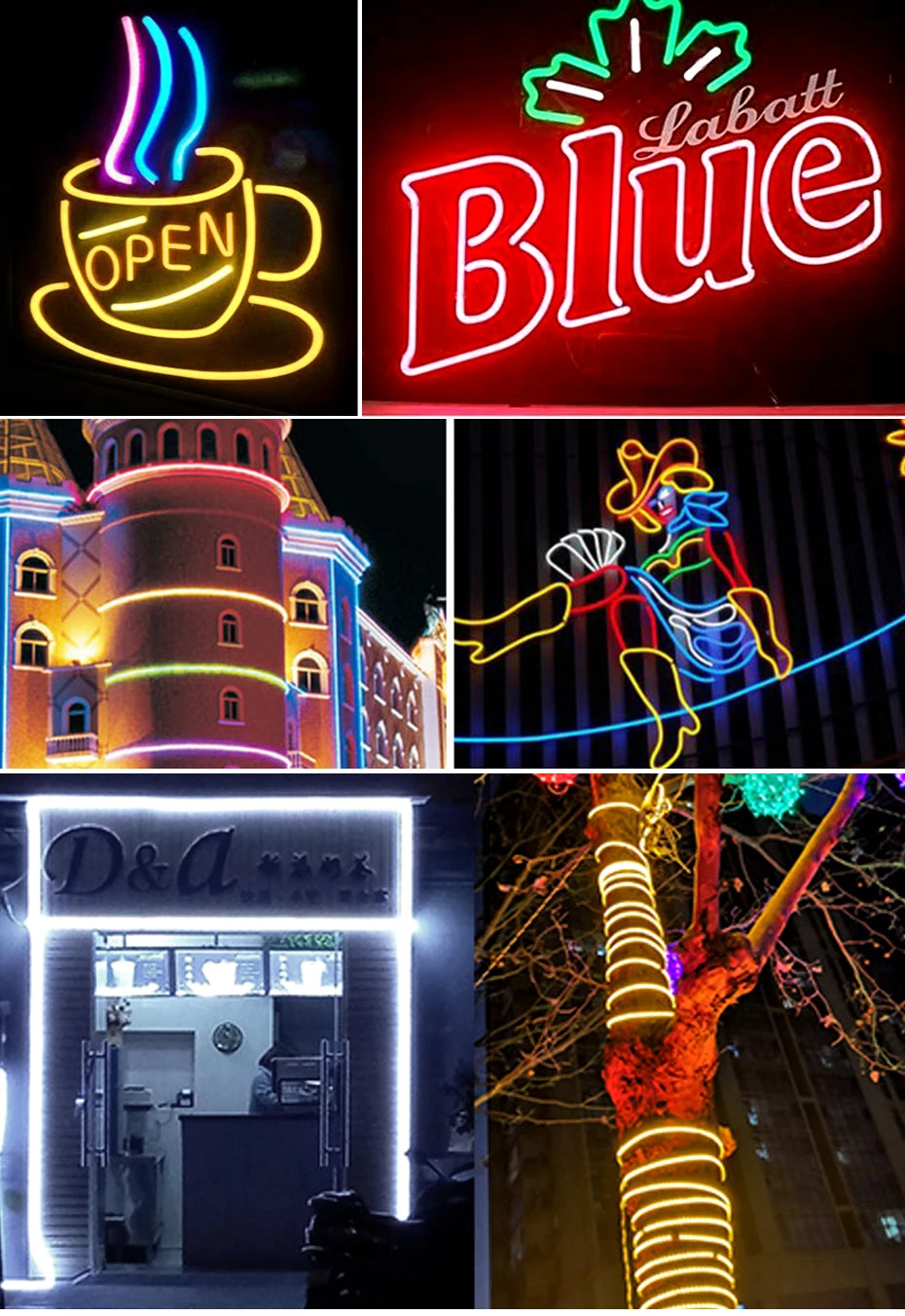 360 Round LED Neon Tube 220V Led Strip Light 120leds/m 2835 Flexible Tape Led Lights IP67 Waterproof for Indoor Outdoor Decor.