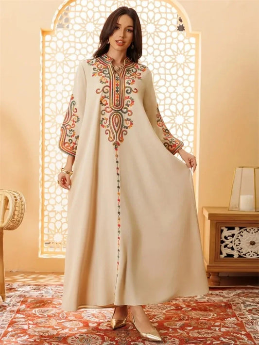 Ramadan Muslimische Damen bestickte lose Abaya-Kleider für Frauen Gala Marokko Dubai Eleganter lässiger Kaftan