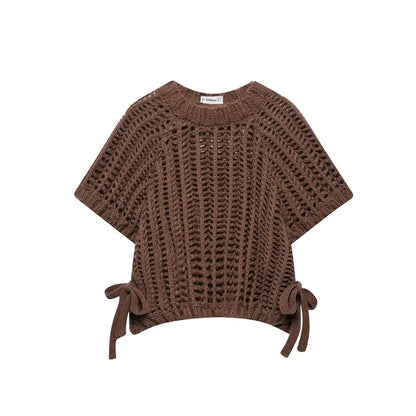 MUJER 2025 Stricken Crop Tops Frau Kurzarm Pullover Gestrickte Kurze Pullover für Frauen Gebunden Strickwaren Mode Damen Pullover