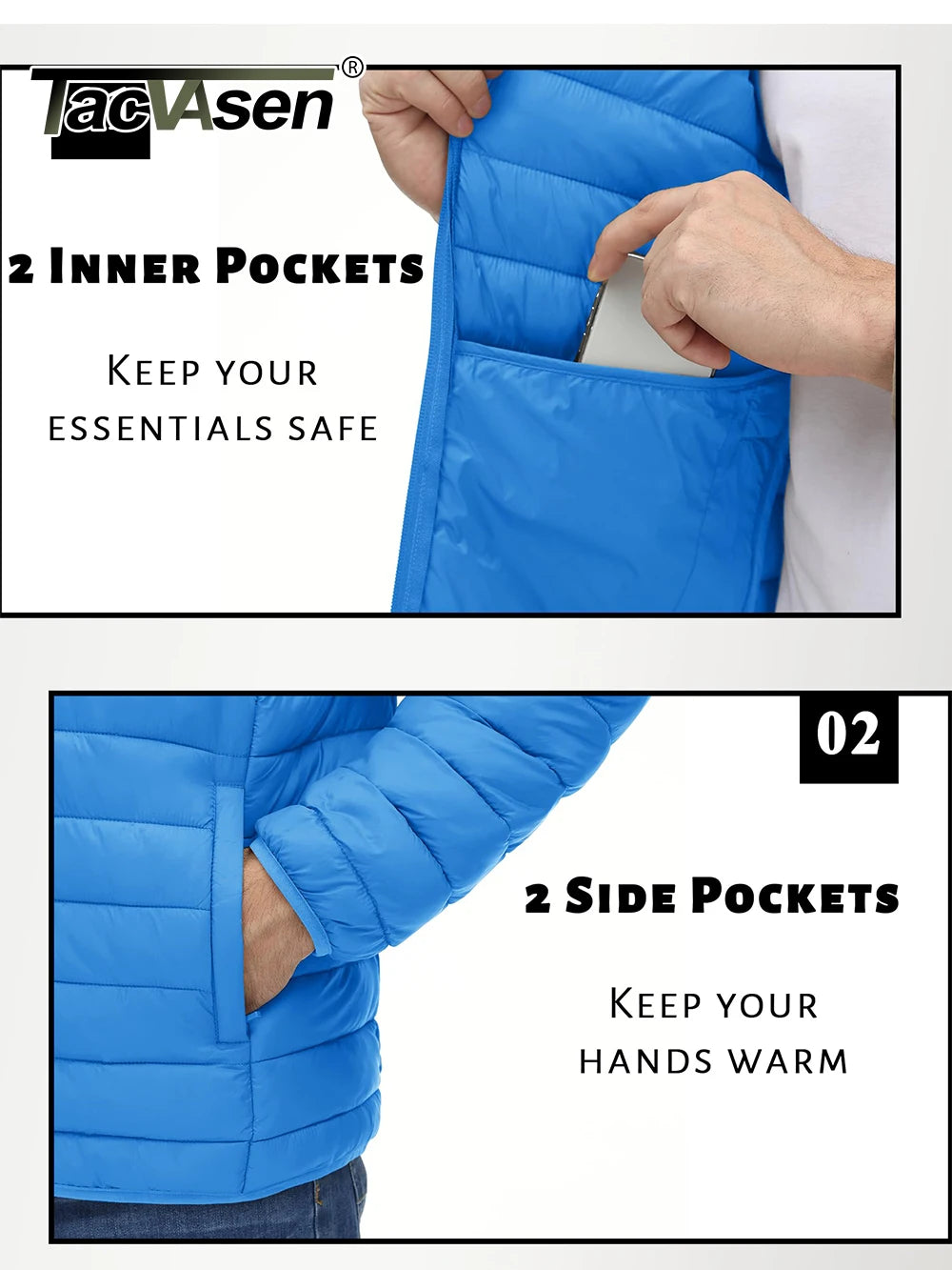 TACVASEN Stand Collar Lightweight Puffer Jackets Mens Quilted Jacket Water Resistant Ripstop Down Insulated Windbreaker Coats.