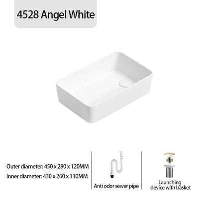 Rechteckiges Waschbecken aus Porzellan-Keramik für Badezimmer, modernes Waschbecken über der Theke mit Abflussset, Waschtischwaschbecken auf der Arbeitsplatte