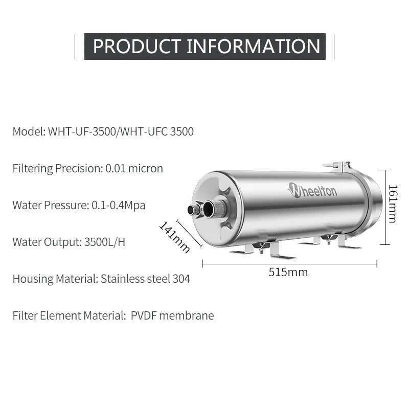 Wheelton PVDF UF 3500L/H Water Purifier Whole House Ultrafiltration Filter 0.01um Filtration SUS304 Drinkable Water.