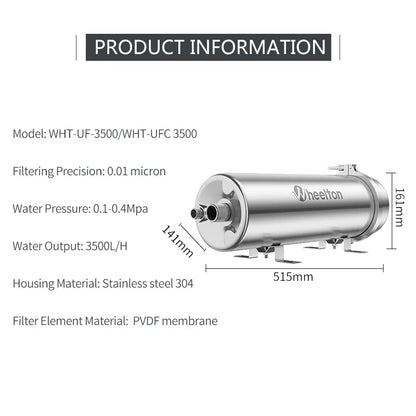Wheelton PVDF UF 3500L/H Water Purifier Whole House Ultrafiltration Filter 0.01um Filtration SUS304 Drinkable Water.