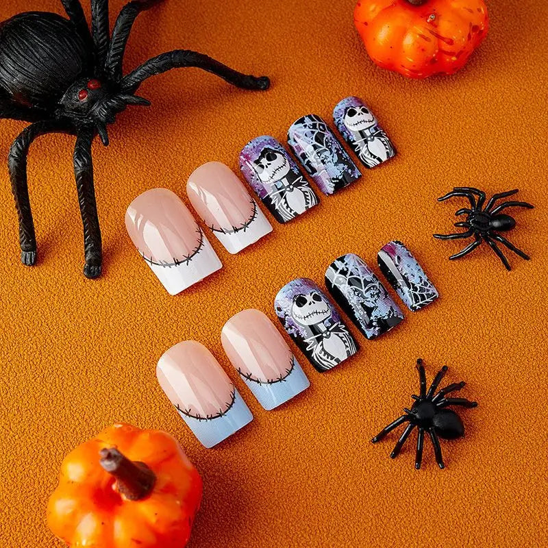 24pcs Fake Nails with Halloween Design Featuring Spider Webs and Ghosts To Create A Mysterious Holiday Atmosphere Press-on Nails.