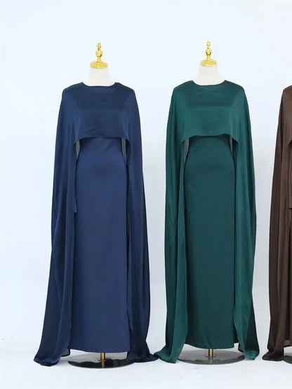 Ramadan Satin 2 Piece Abaya Modest Muslim Sets Kebaya African Dresses For Women Robe Femme Musulmane Caftan Marocain Vestidos.