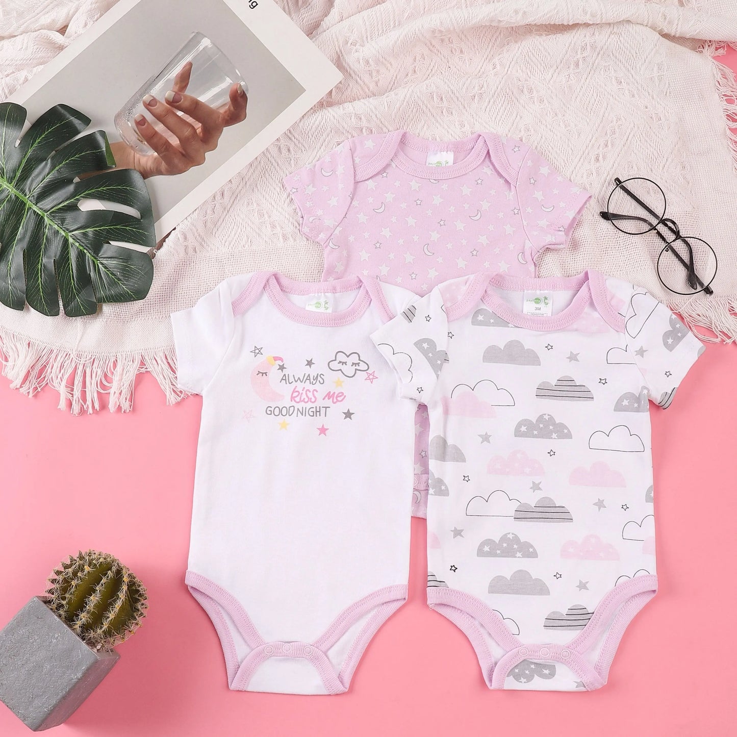 3PCS Sommer Jungen und Mädchen Nette Muster Hoodie Set Kurzarm Dreieck Overall Neugeborenen Baumwolle Bequeme Overall Pyjamas