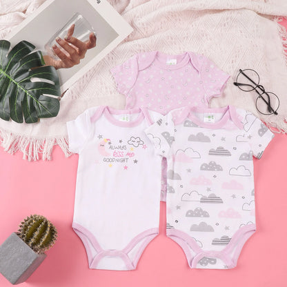 3PCS Sommer Jungen und Mädchen Nette Muster Hoodie Set Kurzarm Dreieck Overall Neugeborenen Baumwolle Bequeme Overall Pyjamas