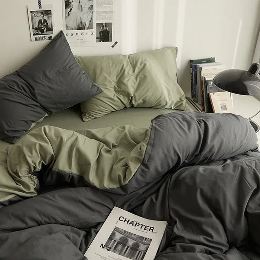 Solid Grey Matcha Color Bedding Set Adults Kids Twin Full Queen Size Bed Flat Sheet Duvet Cover Set Pillowcases Simple Bed Linen.