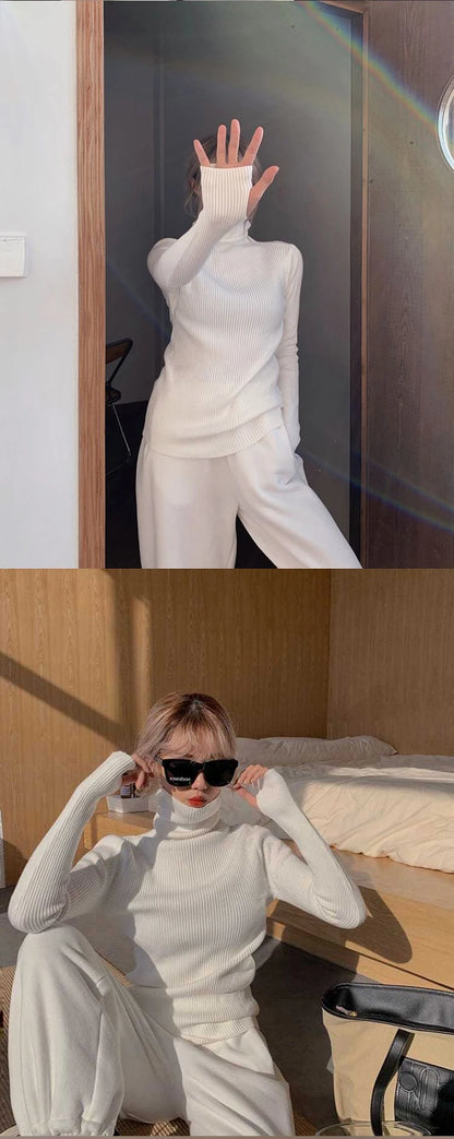 Gestrickte Pullover Frauen Koreanische Version Rollkragenpullover Winter Einfarbig Pullover Abnehmen Innen Läppen Warme Grundlegende Tops.