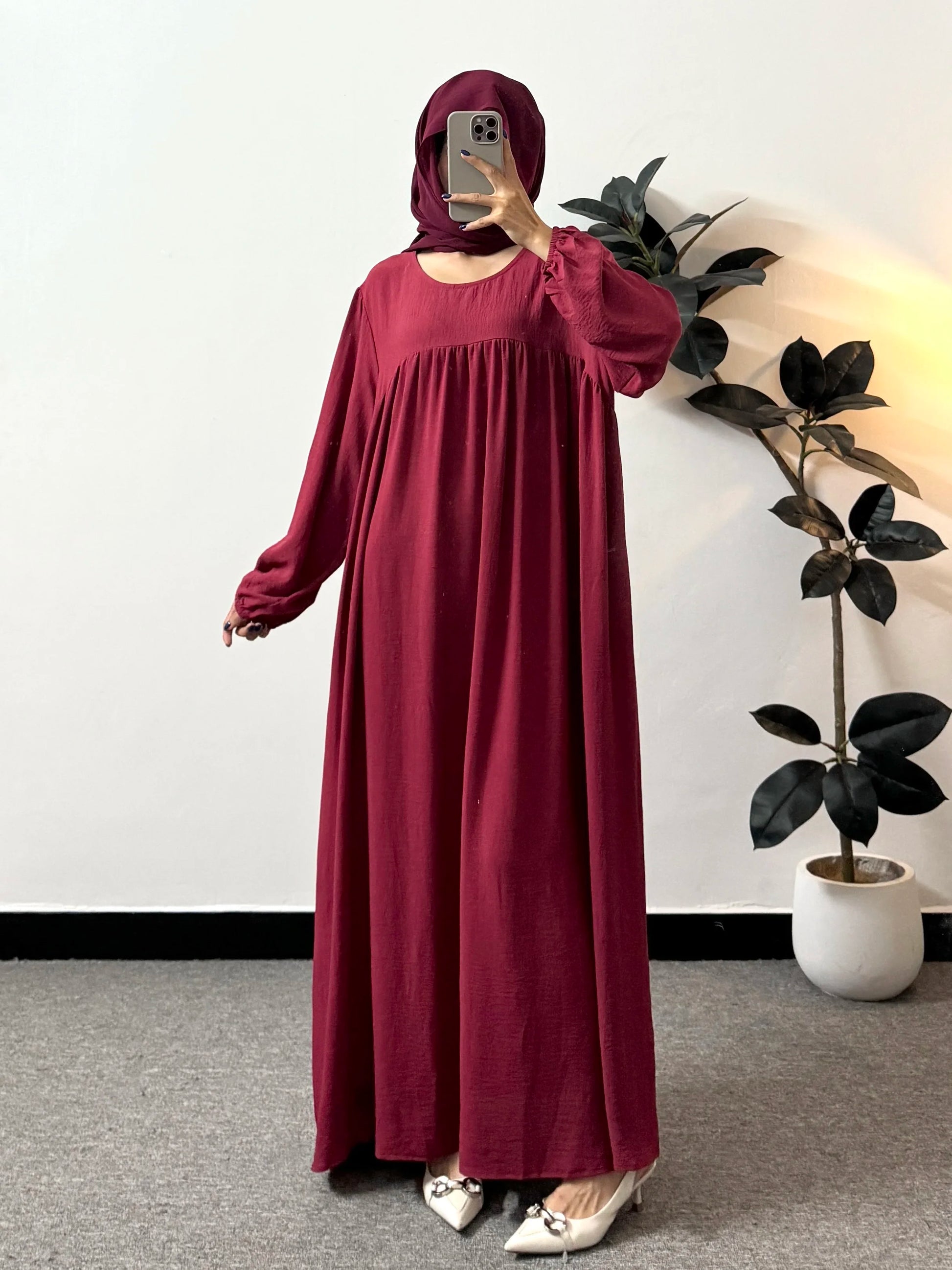 Full Sleeve Loose Maxi Prayer Dress Muslim Modest Dresses Jilbabs Casual Solid Pockets Robe Long Ramadan Dress Women Abayas.