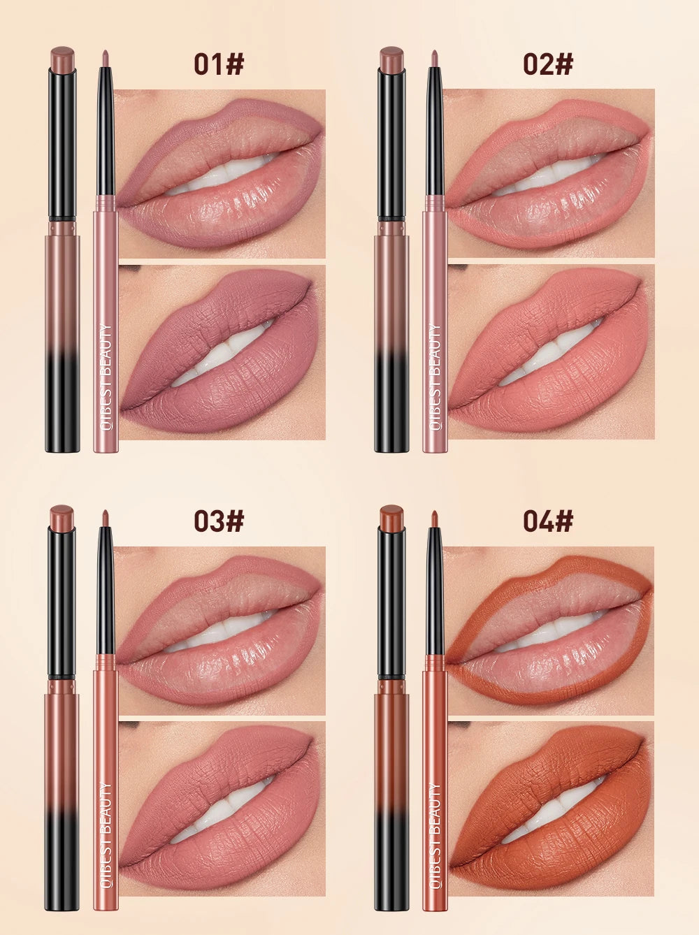 QIBEST 2pcs Lipstick Lipliner Pen Set Matte Nude Lip Liner Pencil Waterproof Long Lasting Lipstick Pen Contour Makeup For Women.