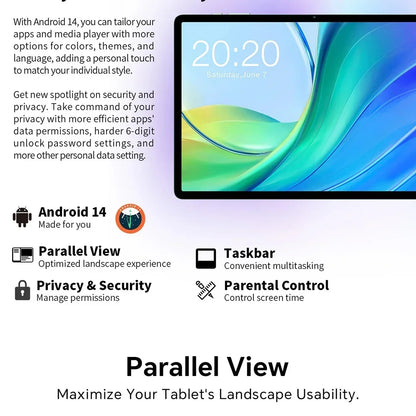 Teclast M50 Tablet 6GB RAM 128GB ROM Unisoc T606 Octa-core 10.1inch TDDI Android 14 WiFi BT5.0 6000mAh Type-C Tablet Case.