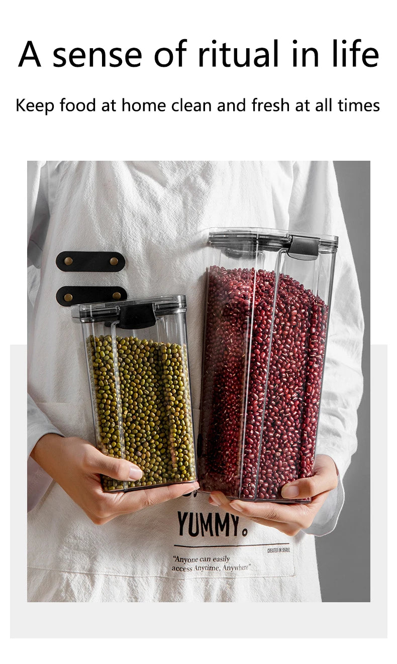 Dry Food Storage Box Food Containers Transparent Stackable Kitchen Spaghetti Noodles Sealed Tank Cans Organizers Bottles.