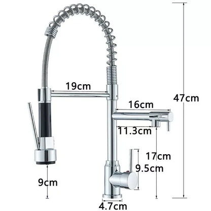 Chrome Brass Kitchen Sink Faucet Pull Down Hot and Cold Water Mixer2 Mode Tap with Dual Spout 360 Rotation Flexible Deck Mounted
