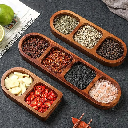 1Pcs New 2/3/4 Grids Solid Wood Tray Wooden Retro Food Plate Spice Dish Breakfast Food Sushi Bread Dessert Sauce.