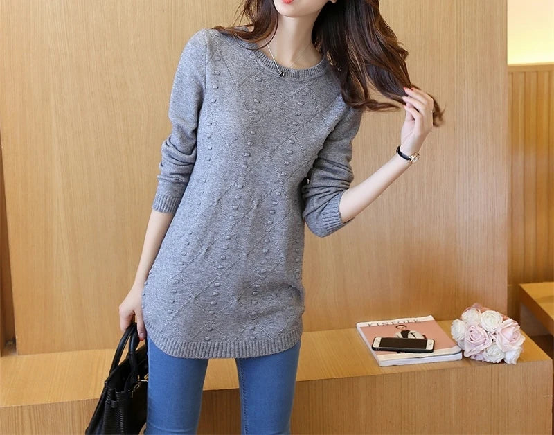 Strick pullover Herbst Winter Tops O-Ausschnitt Langarm Pullover lässig warme Damen pullover Midi lange schlanke Pullover Mädchen