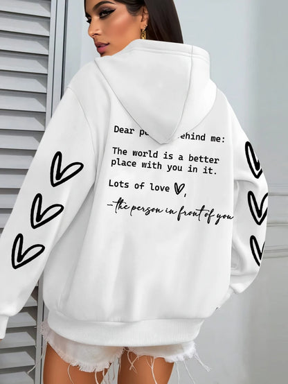 Simple Heart Printing Hoodies Women Hip Hop Autumn Hoodie Multicolor Fleece Unisex Pullovers Pocket Casual Woman Streetwear