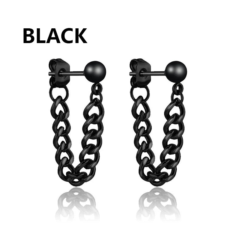 1 Pairs Black Earrings Set Punk Stainless Steel Stud Earrings For Men Women Vintage Hip Hop Piercing Ear Jewelry Accessories