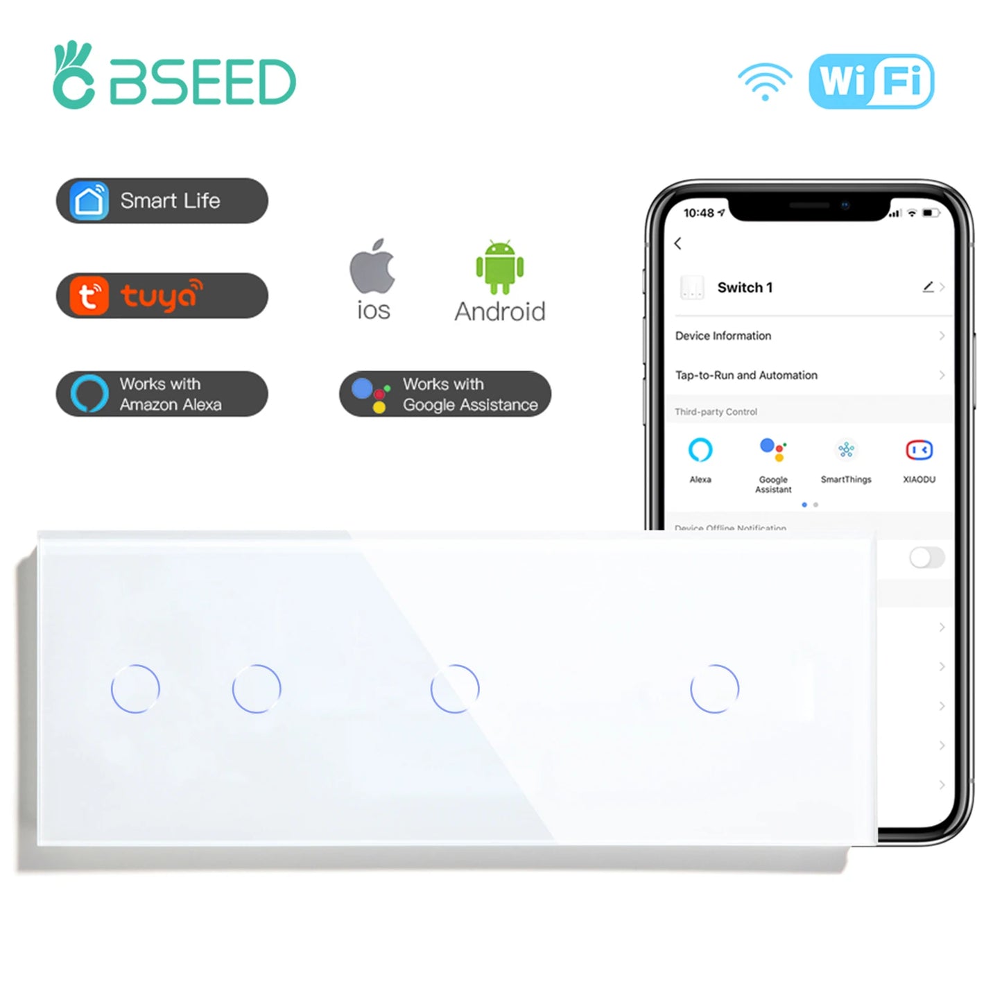 BSEED WIFI Touch Schalter Serie Wand Smart Licht Schalter Blaue LED Hintergrundbeleuchtung Glas Sensor Bildschirm Tuya APP Schalter EU Standard