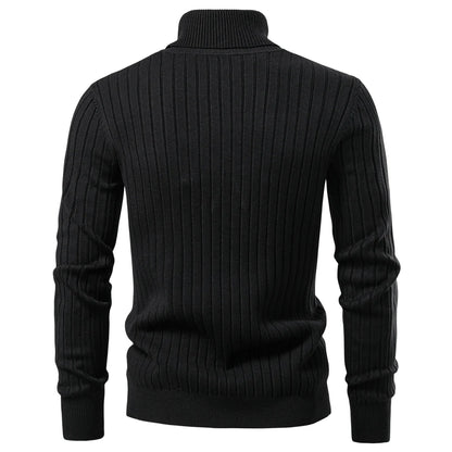 AIOPESON Men's Turtleneck Sweater Solid Color with Striped Pullover Warm Knitwear Winter Basic Casual High Quality Sweater Male.