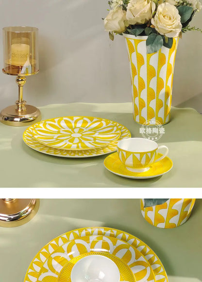 European style tableware, bone china, geometric creativity, home style steak plate dining plate, sunshine cup and plate set gift