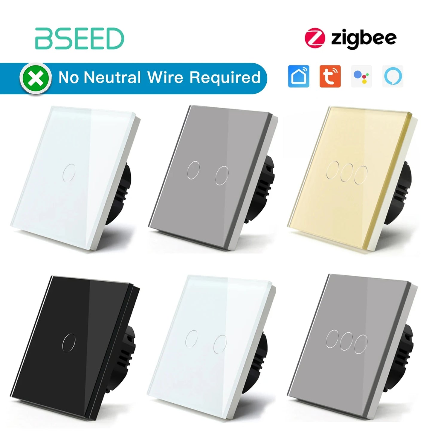 BSEED Smart Zigbee Schalter 1/2/3Gang 1Way Intelligente Touch Licht Schalter Wand Sensor Schalter Tuya Smart leben Google Alexa.