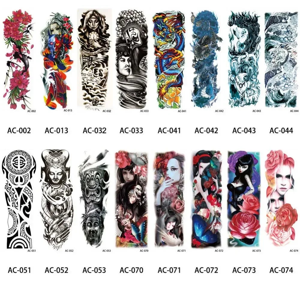 16 Designs Full Arm Temporary Tattoo Sleeve Waterproof Tattoos For Cool Men Women Tattoos Stickers On The Body Art #272596.