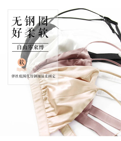 Women French Non-steel Ring Mulberry Silk Bra Thin Breathable Triangle Active Bra Girls' Bra 88% Mulberry Silk+12% Spandex.