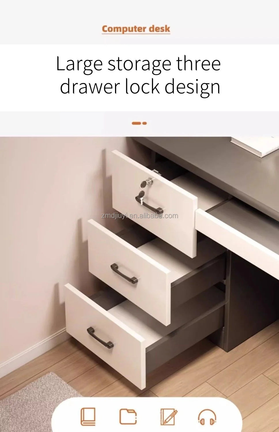 Desktop-Computertisch mit Schubladen für Heimlernen, Schreiben und Büromöbel. Großer Schreibtisch für den Schreibtisch