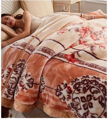 Flannel Blanket Double-deck Washable Quilt Siesta Keep Warm Double Person Thick Winter Soft Comfortable Plush Bed Sheet