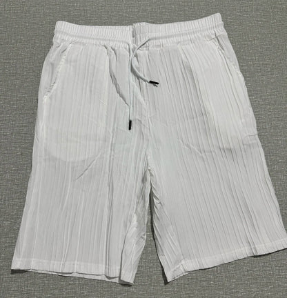 Lazy Street Style Vertical Stripe Slimming Shirt Shorts Two-piece Set No Need To Pair With Autumn Men's Thin Knit Sports Suit.