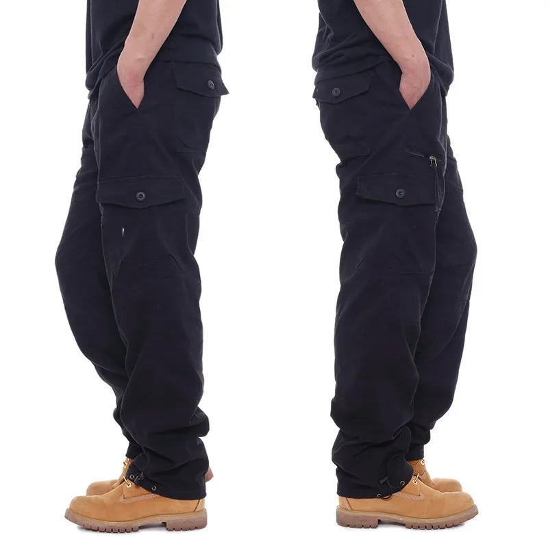 2025 Men's Casual Elastic Waist Plus Size Cargo Pants Multiple Pockets Loose Fit Trousers For Construction Site.