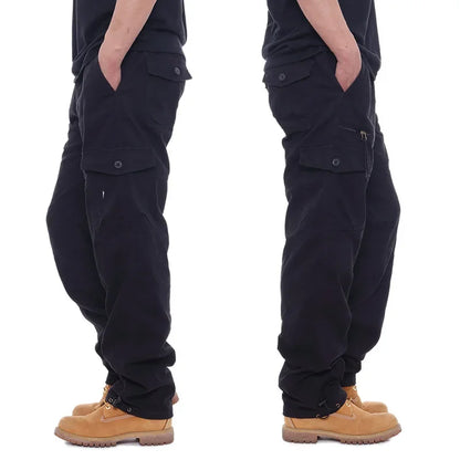 2025 Men's Casual Elastic Waist Plus Size Cargo Pants Multiple Pockets Loose Fit Trousers For Construction Site.
