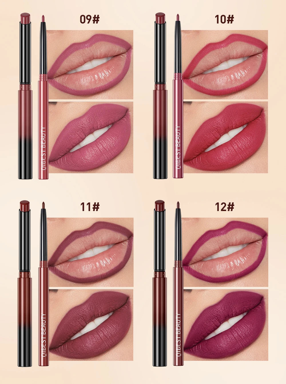 QIBEST 2pcs Lipstick Lipliner Pen Set Matte Nude Lip Liner Pencil Waterproof Long Lasting Lipstick Pen Contour Makeup For Women.