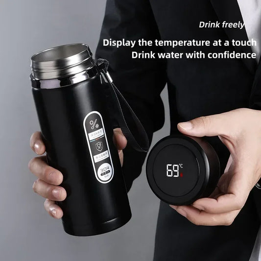 800ML-1L Stainless Steel Thermos Bottle 304 Tea Bottle Car Vacuum Bottle with LED Temperature Display Portable Drinking Cup.