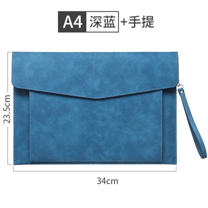 A4 Leather Document Bag, Large Capacity Business Briefcase, Waterproof Office Folder, Can Hold Laptop and Stationery.