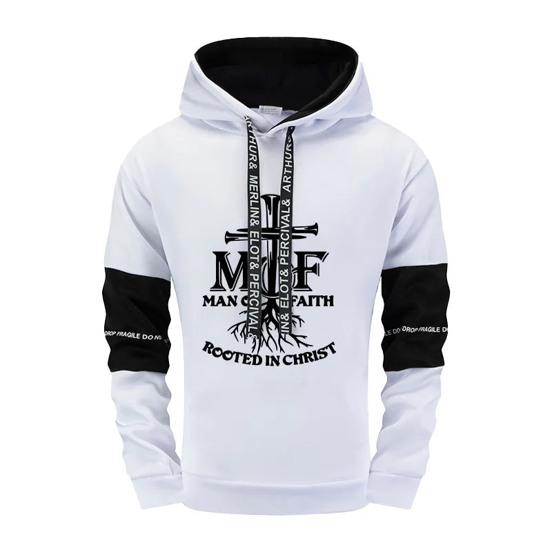 Man of Faith Hoodie Sweatpants 2pcs Set Men's Tracksuit Autumn Winter Daily Casual Sport Jogging Suit Home Outdoor Hooded Outfit.