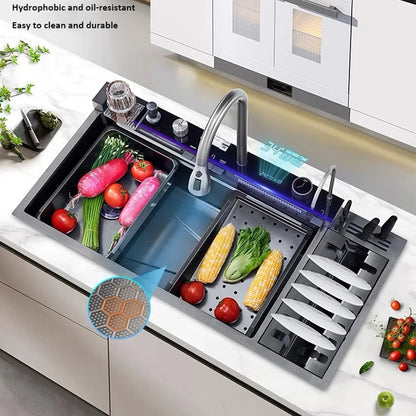 Large Single-Basin Digital Intelligent Sinks Water Bowl Stand 100x46cm Thickened Stainless Steel for Multi-Functional Kitchen