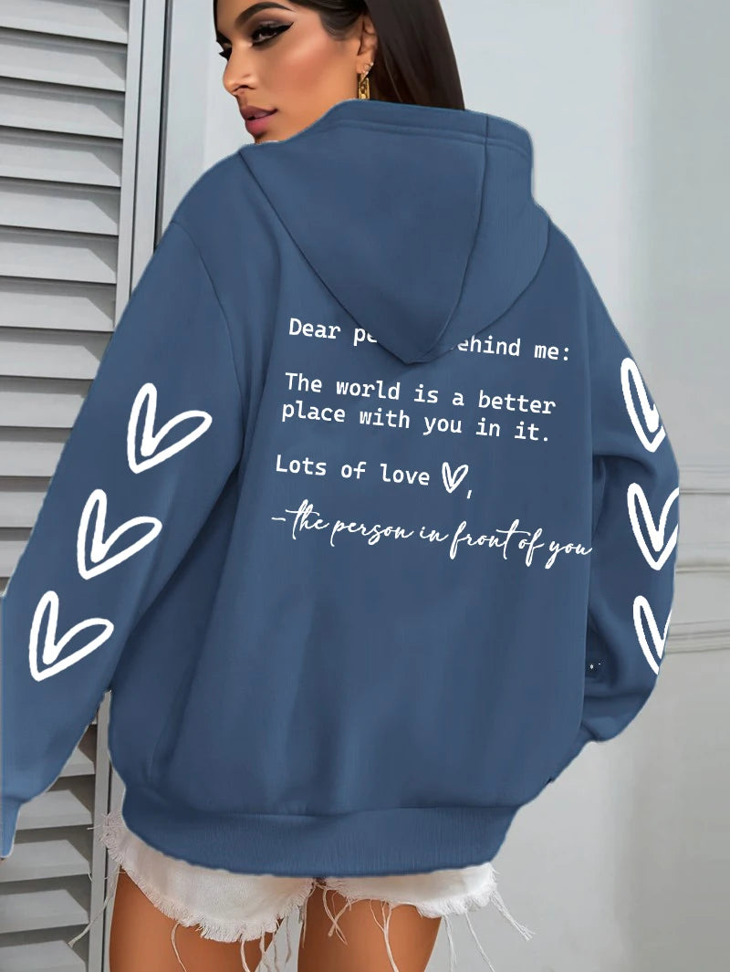 Simple Heart Printing Hoodies Women Hip Hop Autumn Hoodie Multicolor Fleece Unisex Pullovers Pocket Casual Woman Streetwear