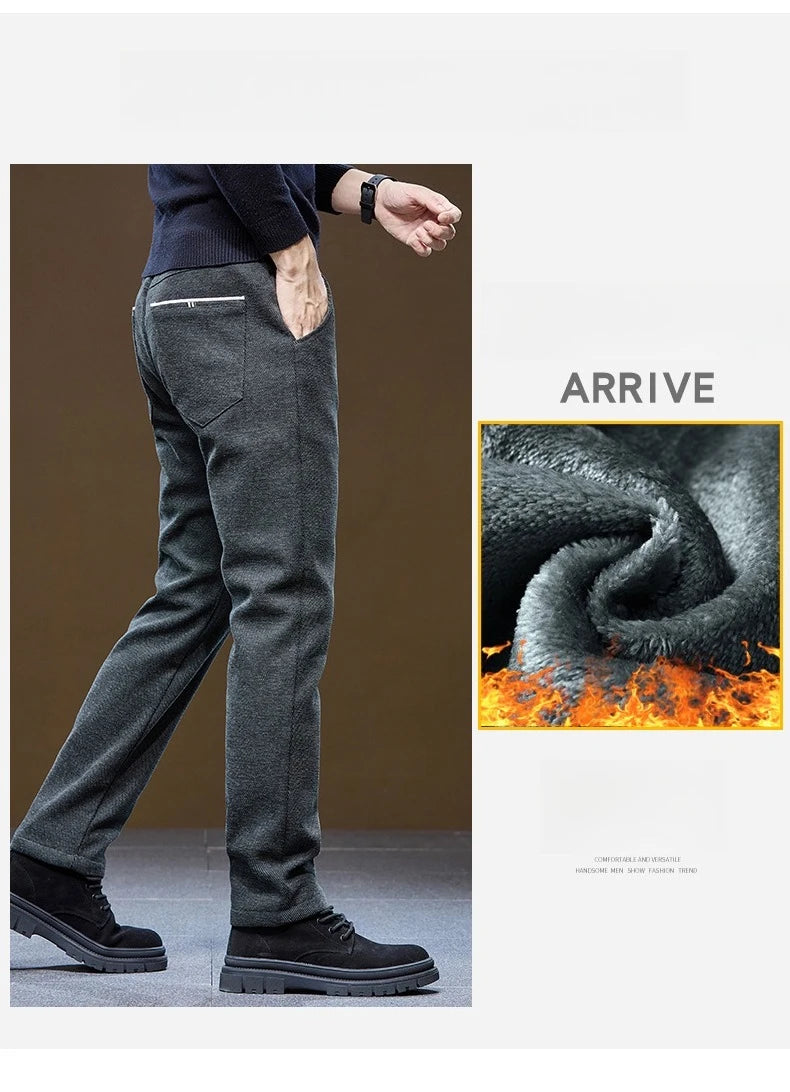 Men's Winter Velvet Casual Pants Thickened Warm Slim Fit Comfortable Solid Color Trousers Korean Fleece  Fashion Outdoor Jogging.