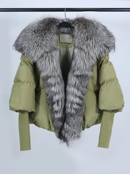 Lose Natürliche Echt Fox Pelz Kragen Mantel Dicke Neue Europäische Mode Weiße Ente Unten Jacke Winter Frauen Warme Luxus Oberbekleidung