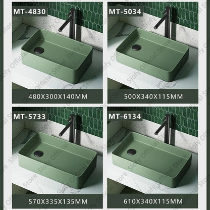 Grünes Haushalts-Hotel-Badezimmerwaschbecken, einfaches künstlerisches Keramik-Waschbecken über der Theke, Sockelwaschbecken, Balkon, Waschmaschine, Waschbecken